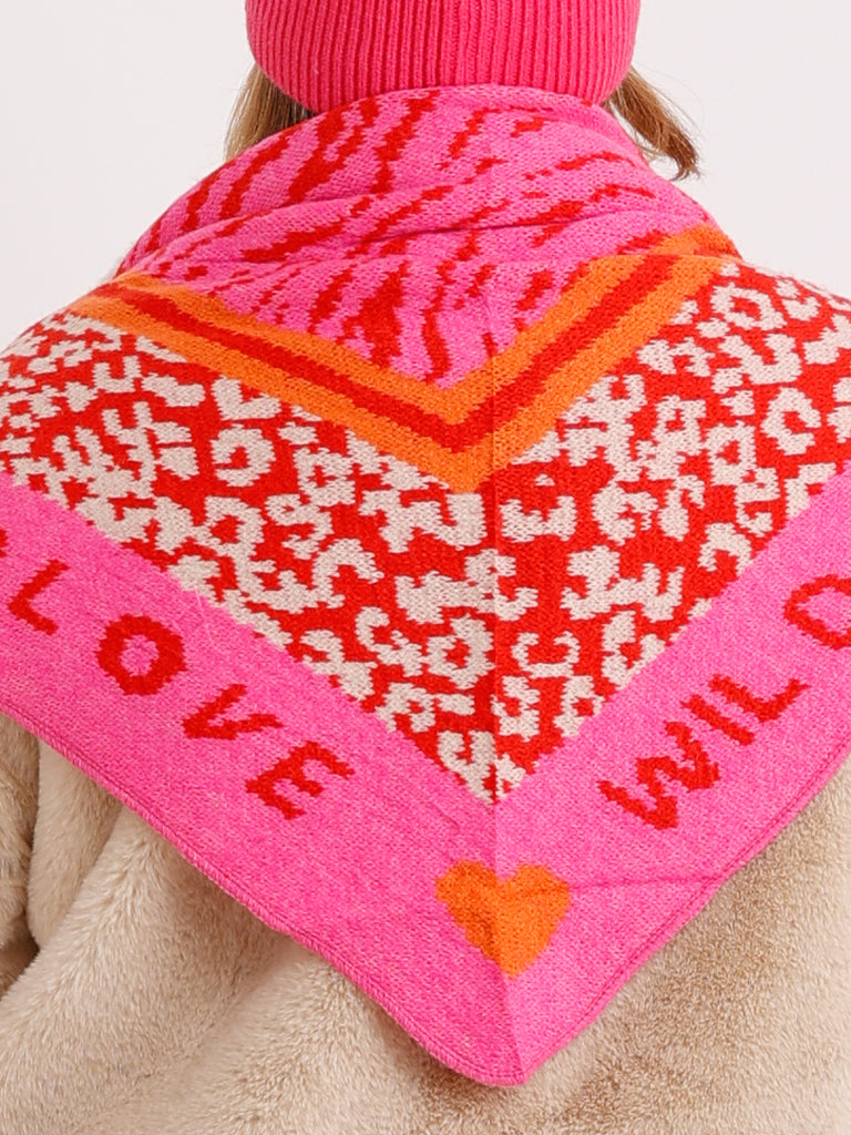 LIVIA Dreiecksschal  - wollweiß/rot/pink