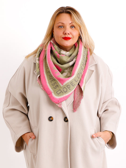 VALENTINA Dreiecksschal  - grün / pink / wollweiß