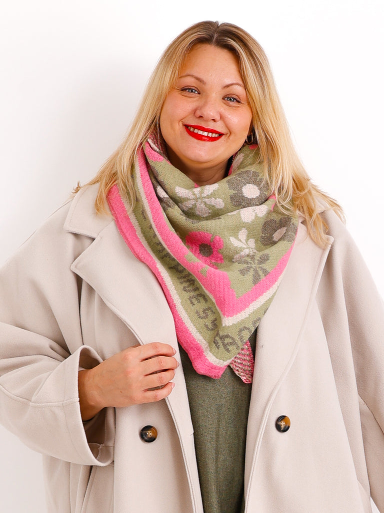 VALENTINA Dreiecksschal  - grün / pink / wollweiß