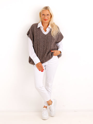 Oversize Pullunder MARIEL – Kuscheliger Strick mit Zopfmuster – Gr. 38–44