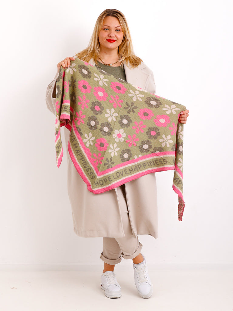 VALENTINA Dreiecksschal  - grün / pink / wollweiß