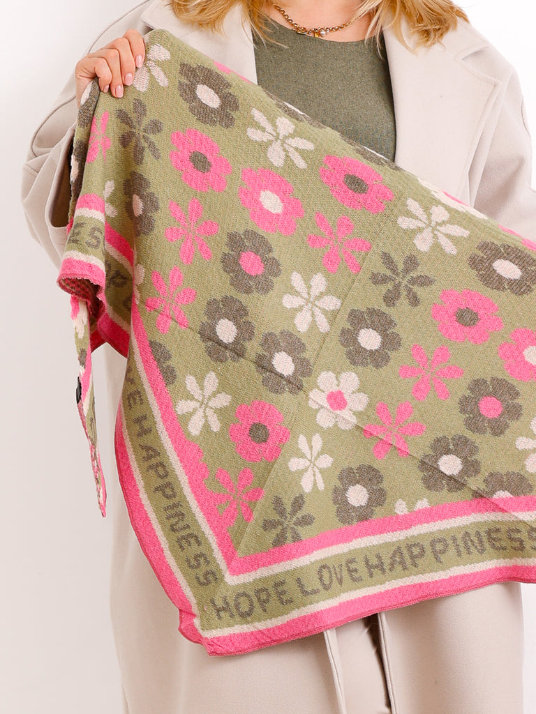 VALENTINA Dreiecksschal  - grün / pink / wollweiß