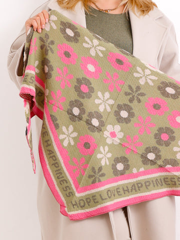 VALENTINA Dreiecksschal  - grün / pink / wollweiß