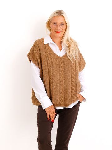 Oversize Pullunder MARIEL – Kuscheliger Strick mit Zopfmuster – Gr. 38–44