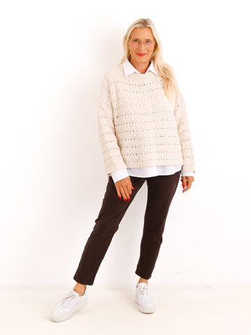 Strickpullover SOLANI – Besonderes Lochmuster & verkürzte Ärmel – Gr. 38–44