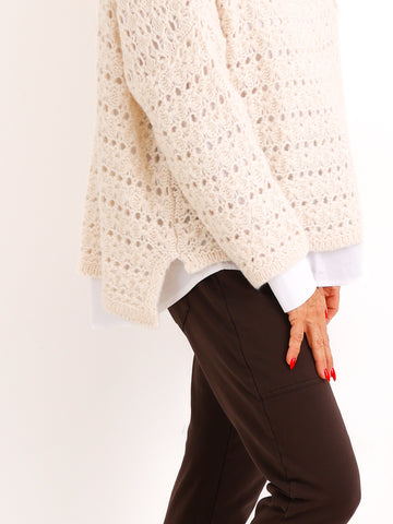 Strickpullover SOLANI – Besonderes Lochmuster & verkürzte Ärmel – Gr. 38–44