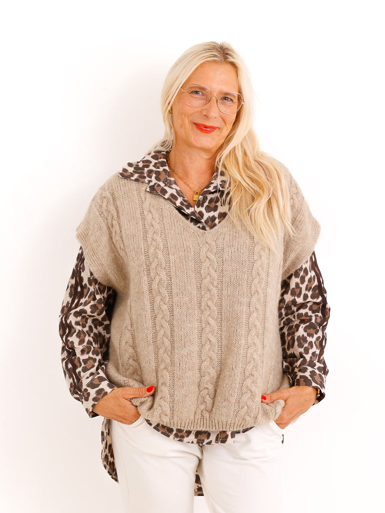 Oversize Pullunder MARIEL – Kuscheliger Strick mit Zopfmuster – Gr. 38–44