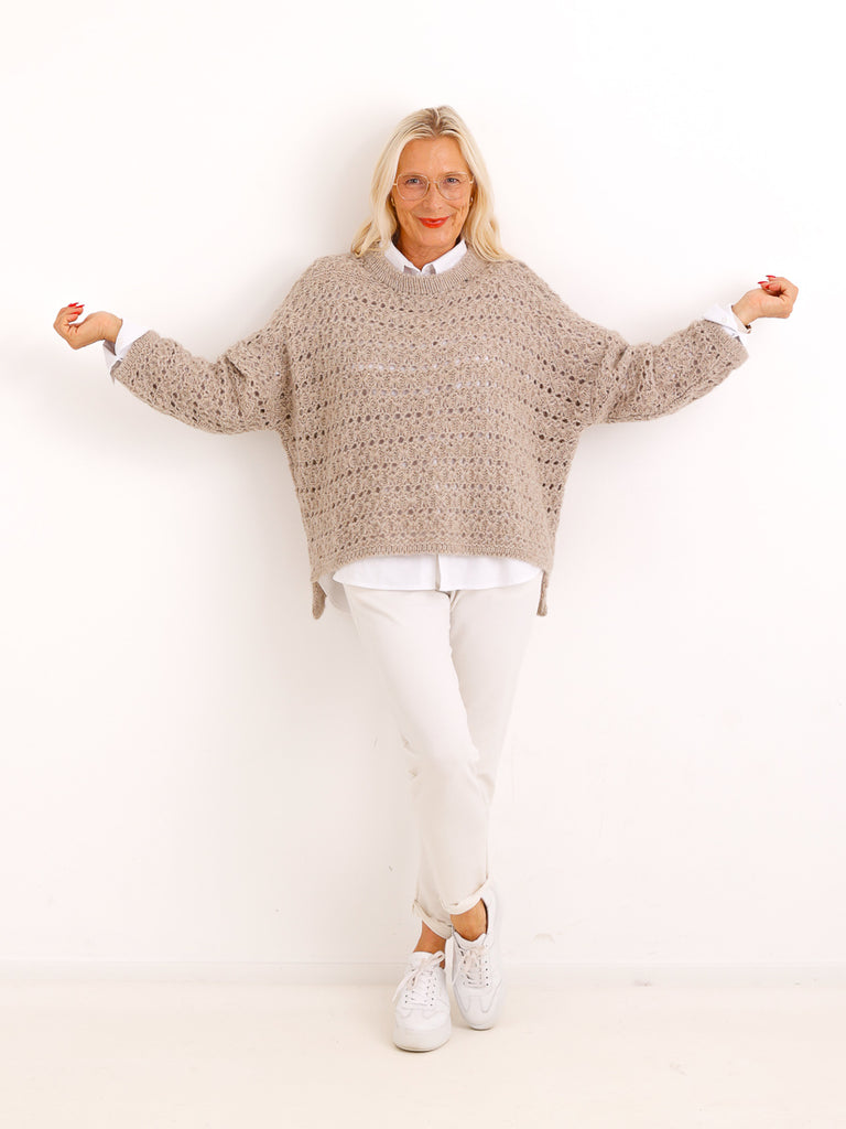 Strickpullover SOLANI – Besonderes Lochmuster & verkürzte Ärmel – Gr. 38–44