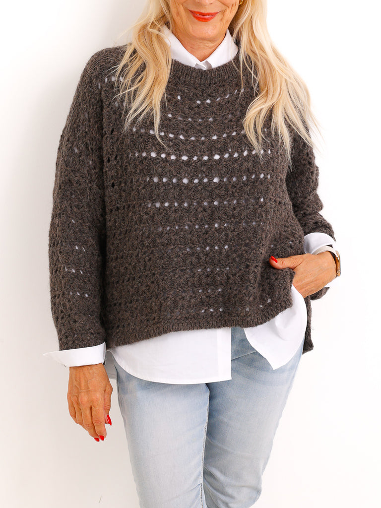 Strickpullover SOLANI – Besonderes Lochmuster & verkürzte Ärmel – Gr. 38–44