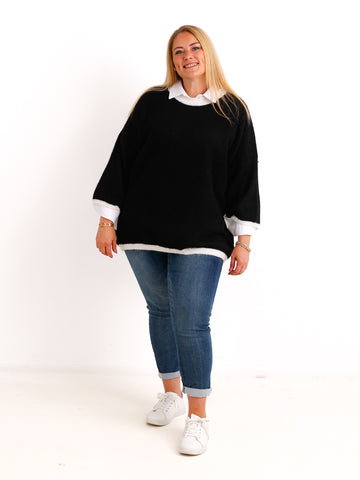 Curvy Size Pullover SORELL – Glattstrick mit kontrastfarbenen Abschlüssen – Gr. 44–50