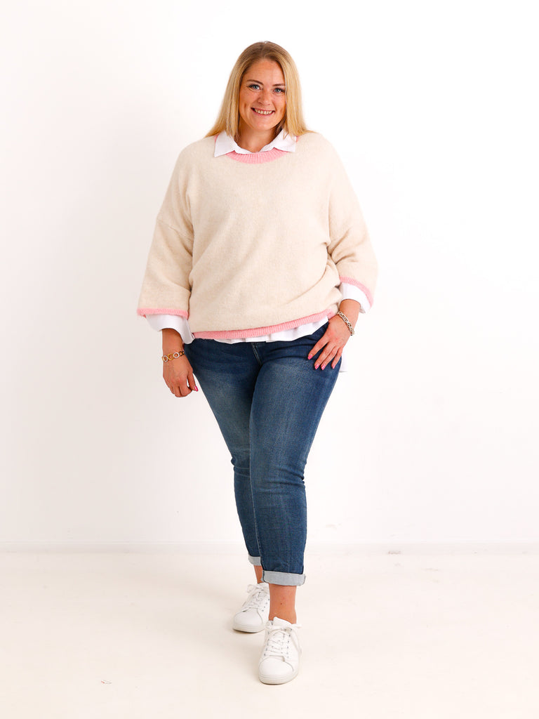 Curvy Size Pullover SORELL – Glattstrick mit kontrastfarbenen Abschlüssen – Gr. 44–50