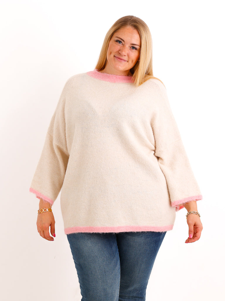 Curvy Size Pullover SORELL – Glattstrick mit kontrastfarbenen Abschlüssen – Gr. 44–50
