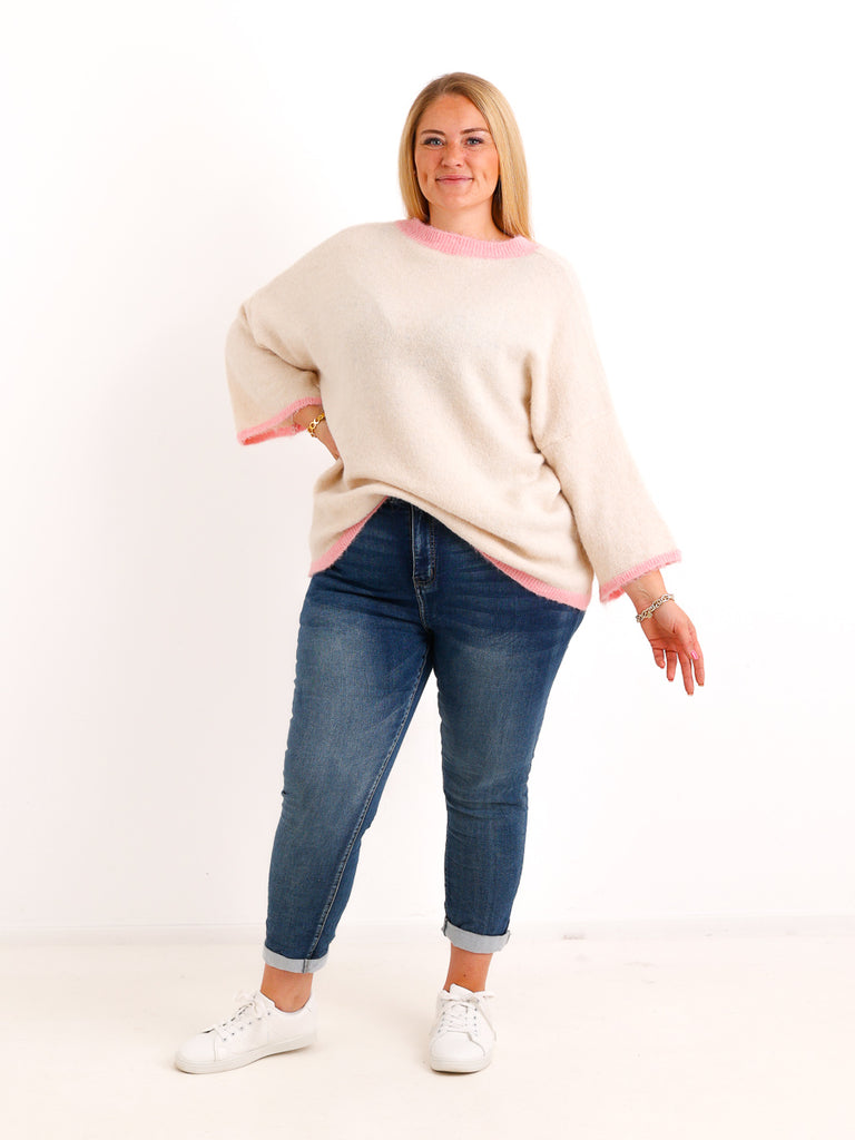 Curvy Size Pullover SORELL – Glattstrick mit kontrastfarbenen Abschlüssen – Gr. 44–50