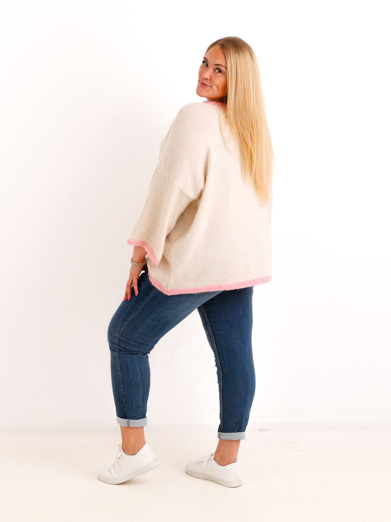 Curvy Size Pullover SORELL – Glattstrick mit kontrastfarbenen Abschlüssen – Gr. 44–50