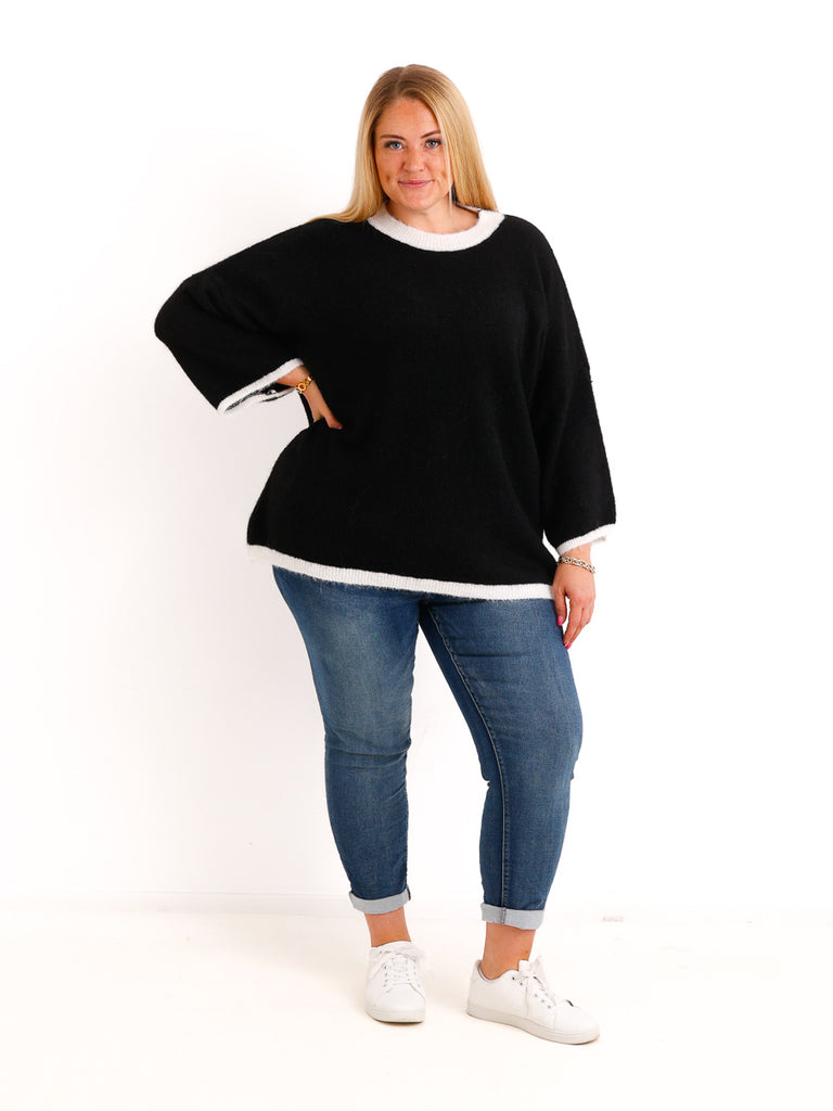 Curvy Size Pullover SORELL – Glattstrick mit kontrastfarbenen Abschlüssen – Gr. 44–50