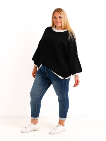 Curvy Size Pullover SORELL – Glattstrick mit kontrastfarbenen Abschlüssen – Gr. 44–50