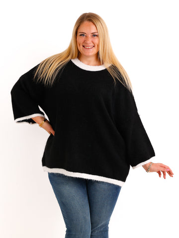 Curvy Size Pullover SORELL – Glattstrick mit kontrastfarbenen Abschlüssen – Gr. 44–50