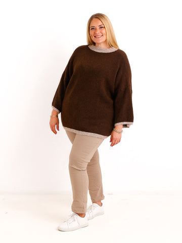 Curvy Size Pullover SORELL – Glattstrick mit kontrastfarbenen Abschlüssen – Gr. 44–50