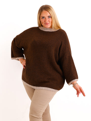Curvy Size Pullover SORELL – Glattstrick mit kontrastfarbenen Abschlüssen – Gr. 44–50