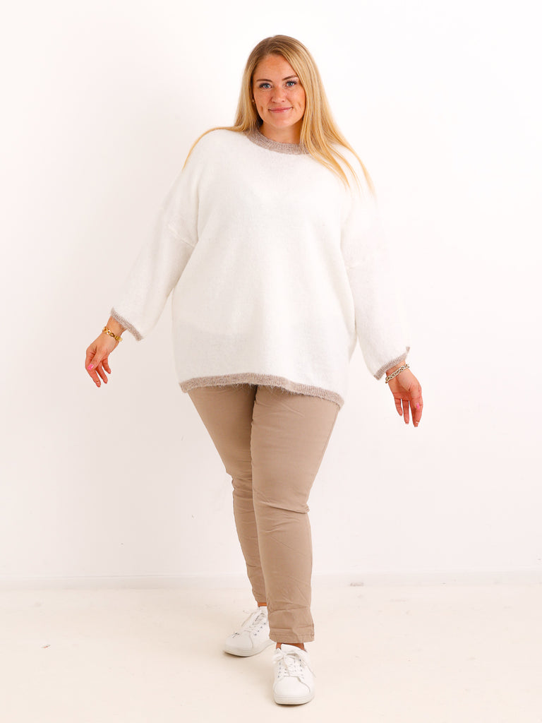 Curvy Size Pullover SORELL – Glattstrick mit kontrastfarbenen Abschlüssen – Gr. 44–50