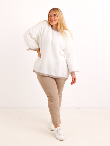 Curvy Size Pullover SORELL – Glattstrick mit kontrastfarbenen Abschlüssen – Gr. 44–50