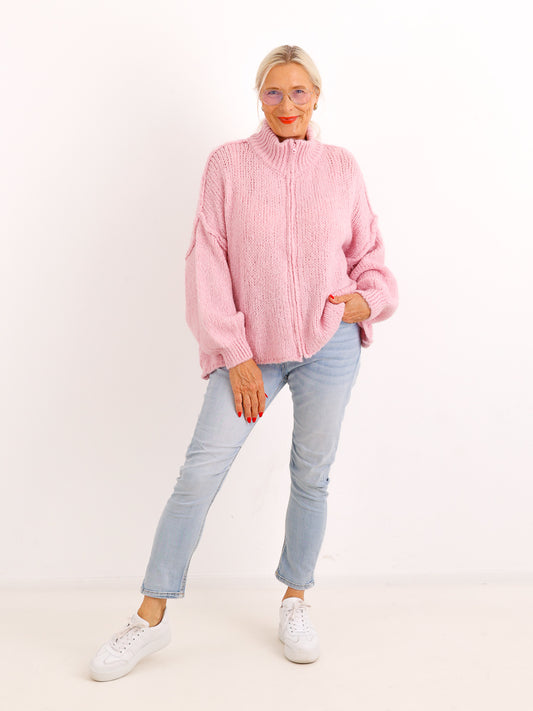 Strickjacke JUVIE – Kuscheliger Zip-Look mit hohem Kragen – Gr. 38–44