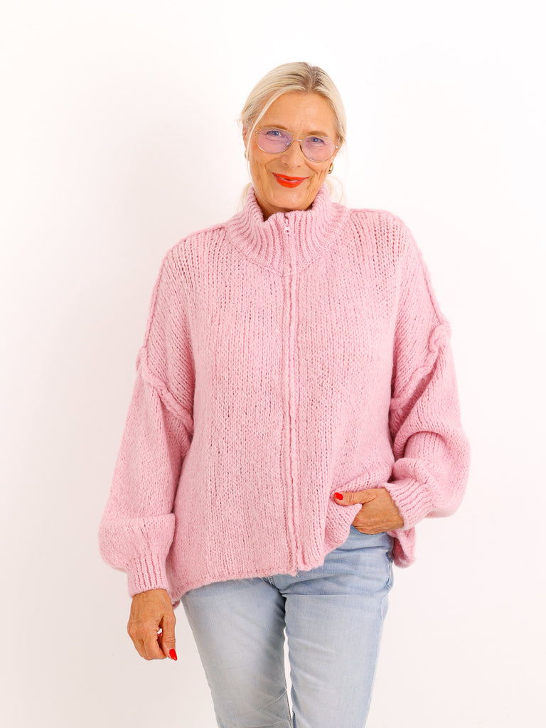 Strickjacke JUVIE – Kuscheliger Zip-Look mit hohem Kragen – Gr. 38–44