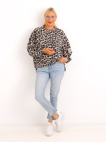 Leo-Sweatshirt NELRIA – elastischer Allover-Print im lockeren Oversize-Look – ca. Gr. 36–42