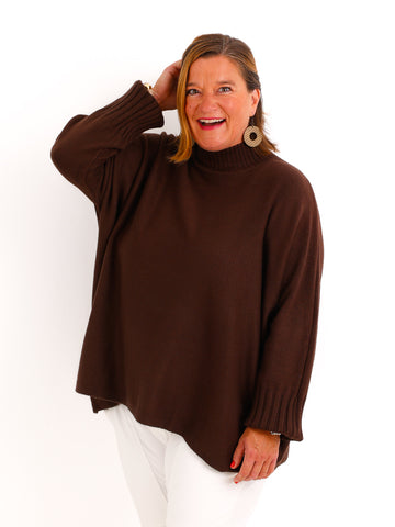 Oversize Pullover AVELIN – Glattstrick mit geripptem Turtleneck – Gr. 44–50