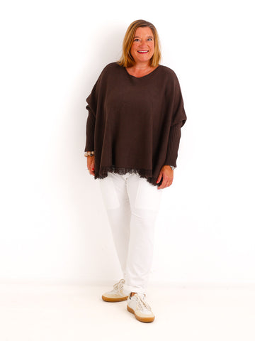 Oversize Pullover VISBY – Kuscheliger Wollmix mit lässigem Fransensaum – Gr. 40–48