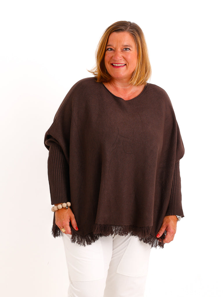 Oversize Pullover VISBY – Kuscheliger Wollmix mit lässigem Fransensaum – Gr. 40–48
