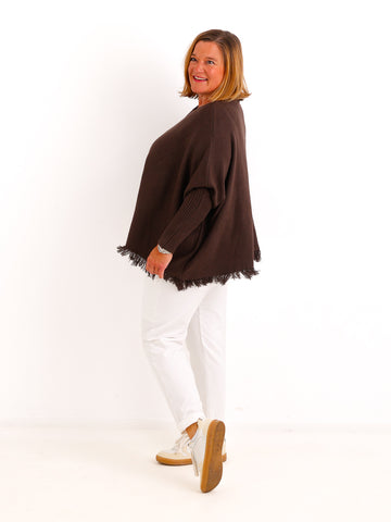 Oversize Pullover VISBY – Kuscheliger Wollmix mit lässigem Fransensaum – Gr. 40–48