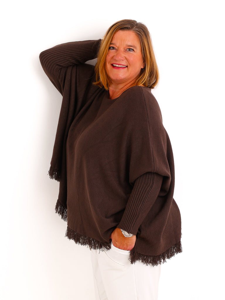 Oversize Pullover VISBY – Kuscheliger Wollmix mit lässigem Fransensaum – Gr. 40–48