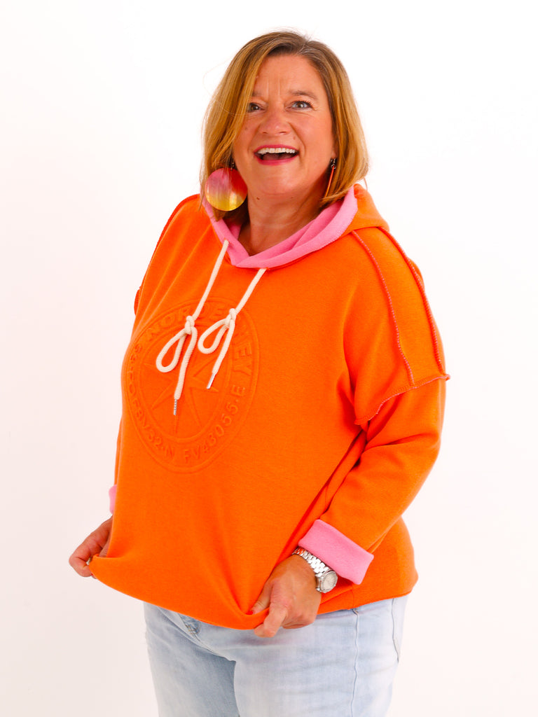 Damen Hoodie SANTEL mit Norderney-3D-Motiv in Orange/Pink – ca. Gr. 38–42