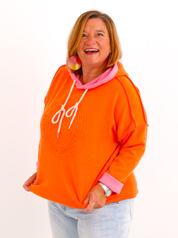 Damen Hoodie SANTEL mit Norderney-3D-Motiv in Orange/Pink – ca. Gr. 38–42