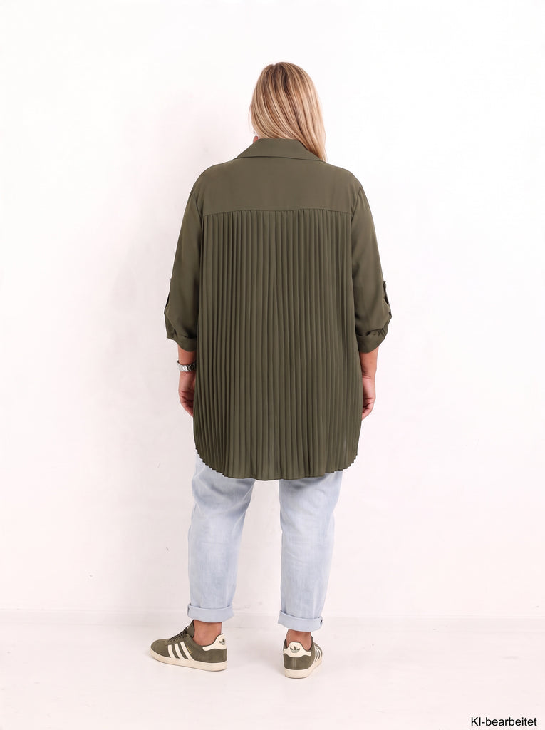 Curvy Size - Bluse VELUNIE – Herbst-Winter-Qualität mit Plisseefalten & extra langem Schnitt – Gr. 44–54