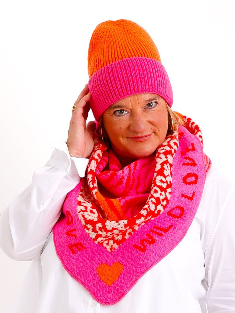 LIVIA Dreiecksschal  - wollweiß/rot/pink