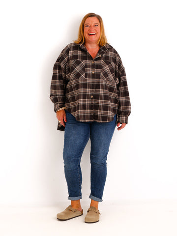 Oversize Karo-Hemdbluse MELIS – Lässiger Schnitt mit verlängerter Rückenpartie – Gr. 40–46