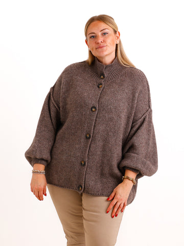 Oversize Strickjacke JUNA – Kuscheliger Wollmix mit Knöpfen in Holzoptik – Gr. 42–48