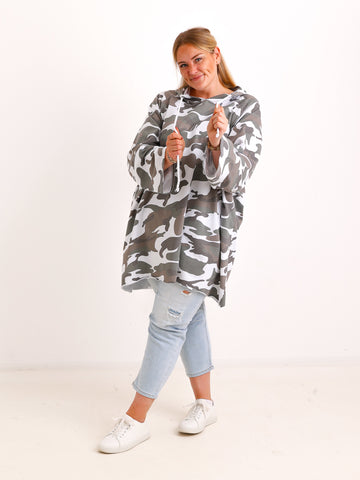 Curvy Size Hoodie FANELLE – Lässiger Camouflage-Look in leichter Baumwollqualität – Gr. 46–58