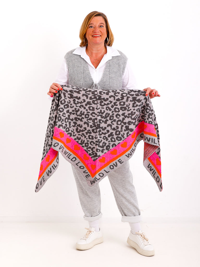 WILD LEO Dreiecksschal - grau/pink