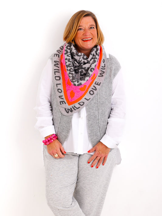 WILD LEO Dreiecksschal - grau/pink