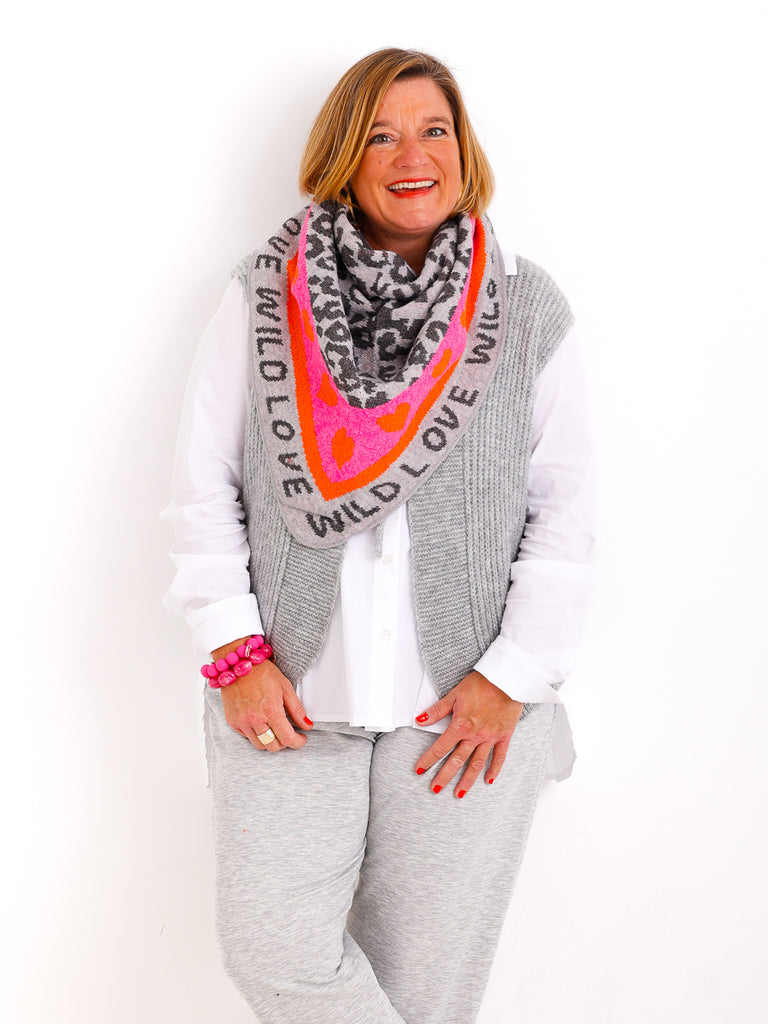 WILD LEO Dreiecksschal - grau/pink