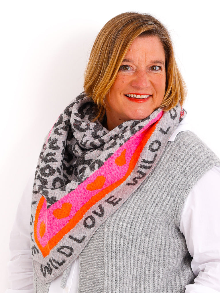 WILD LEO Dreiecksschal - grau/pink
