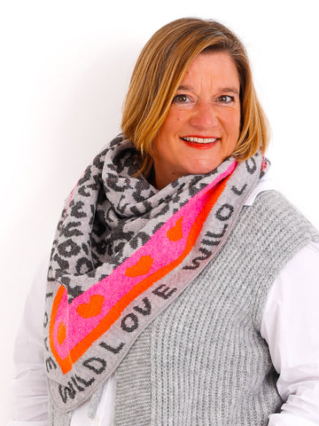WILD LEO Dreiecksschal - grau/pink