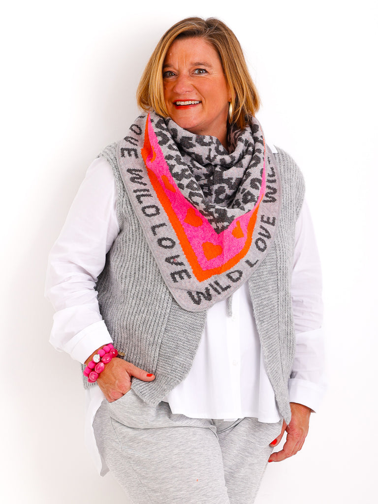 WILD LEO Dreiecksschal - grau/pink