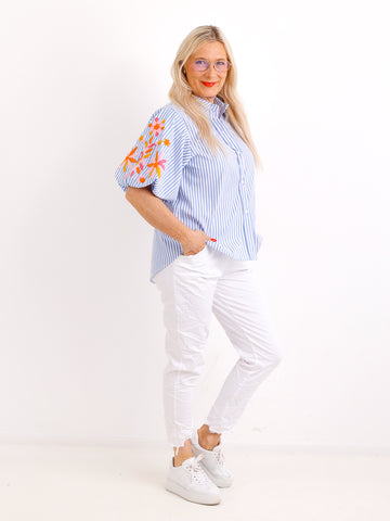 Stickerei-Bluse SORAYA.S  – gestreift – 100 % Baumwolle – Gr. 36-40