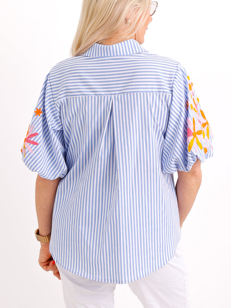 Stickerei-Bluse SORAYA.S  – gestreift – 100 % Baumwolle – Gr. 36-40