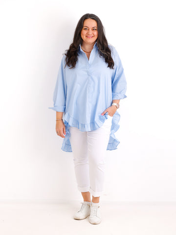 XXL Rüschen-Bluse ALENE.S  – 100 % Baumwolle – Long-Style – Gr. 42-50