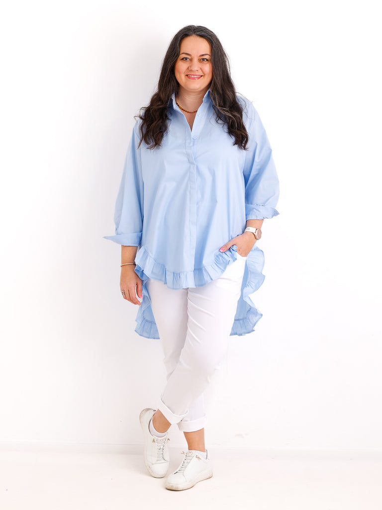 XXL Rüschen-Bluse ALENE.S  – 100 % Baumwolle – Long-Style – Gr. 42-50